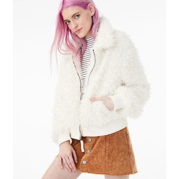 Aeropostale‎ Women's White Faux Fur Yeti Full Zip Winter Jacket Size Small - Picture 2 of 10